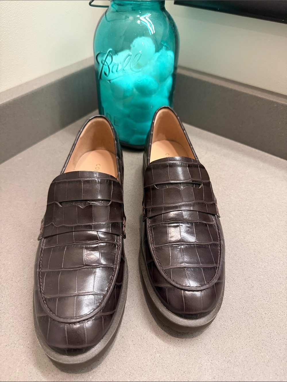 Cole Haan Croc-Embossed Penny Loafers in Brown